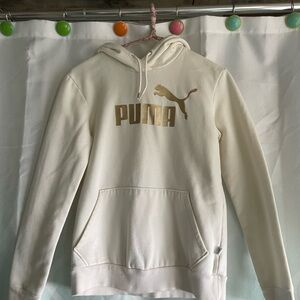 Puma Kids Cream Hoodie with Gold Logo